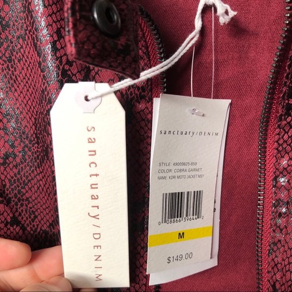 Anthropologie sanctuary Crimson Snakeskin Moto Jacket Sz Medium Gunmetal Zippers - Picture 12 of 16